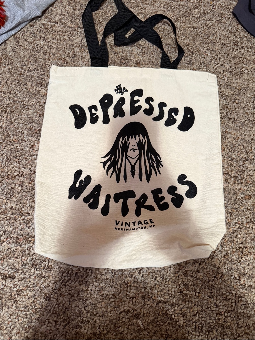 The Depressed Waitress Vintage Canvas Tote Bag - Cream/Black